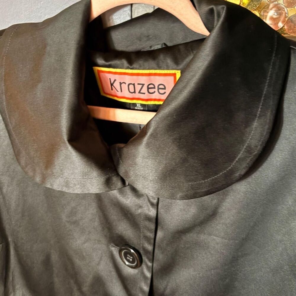 Vintage Y2K Shiny Satin Jacket Peter Pan Collar Black XL Goth Indie Sleeze - Picture 9 of 9